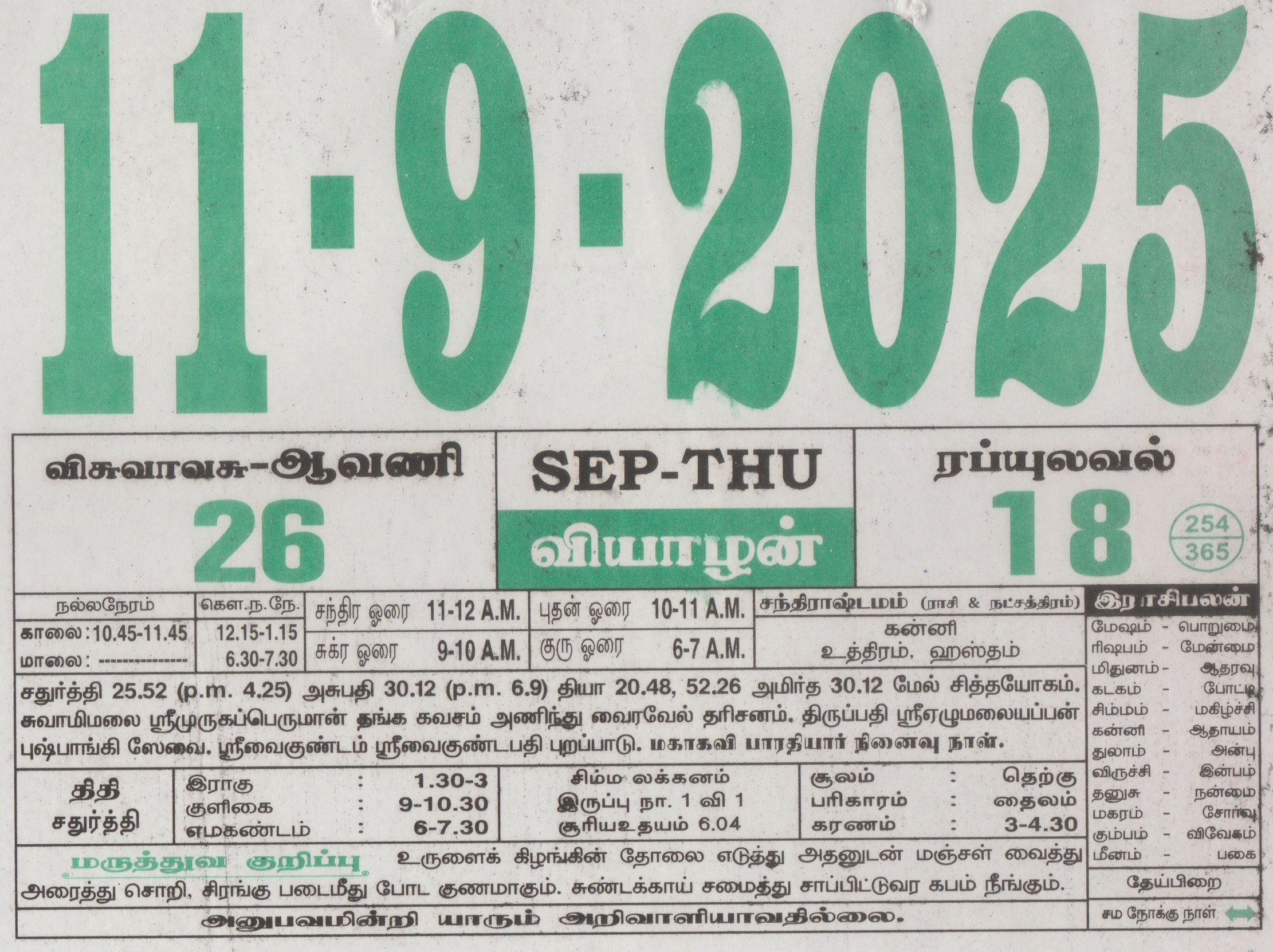 Tamil Calendar 11-09-2025