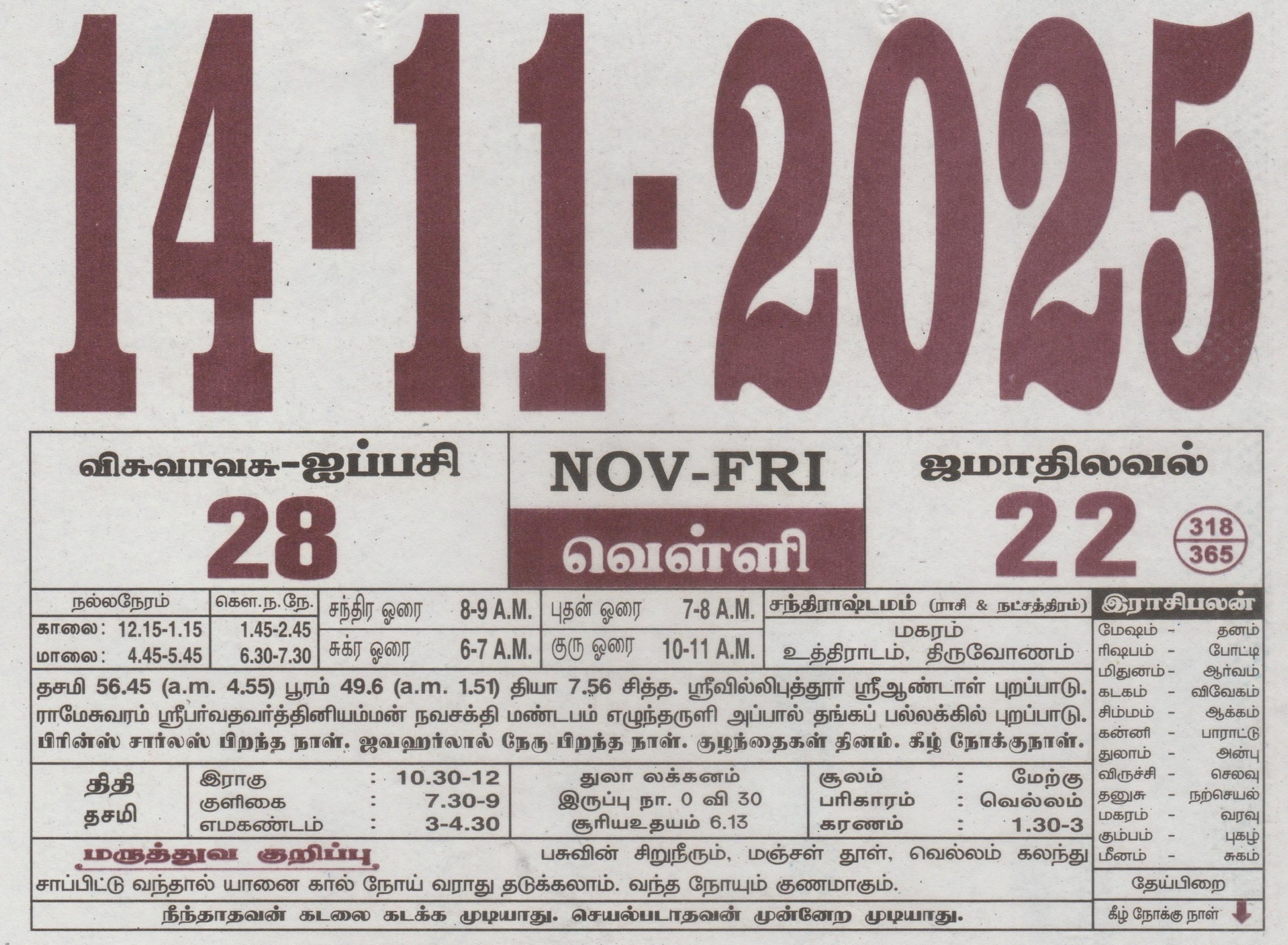 Tamil Calendar 14-11-2025
