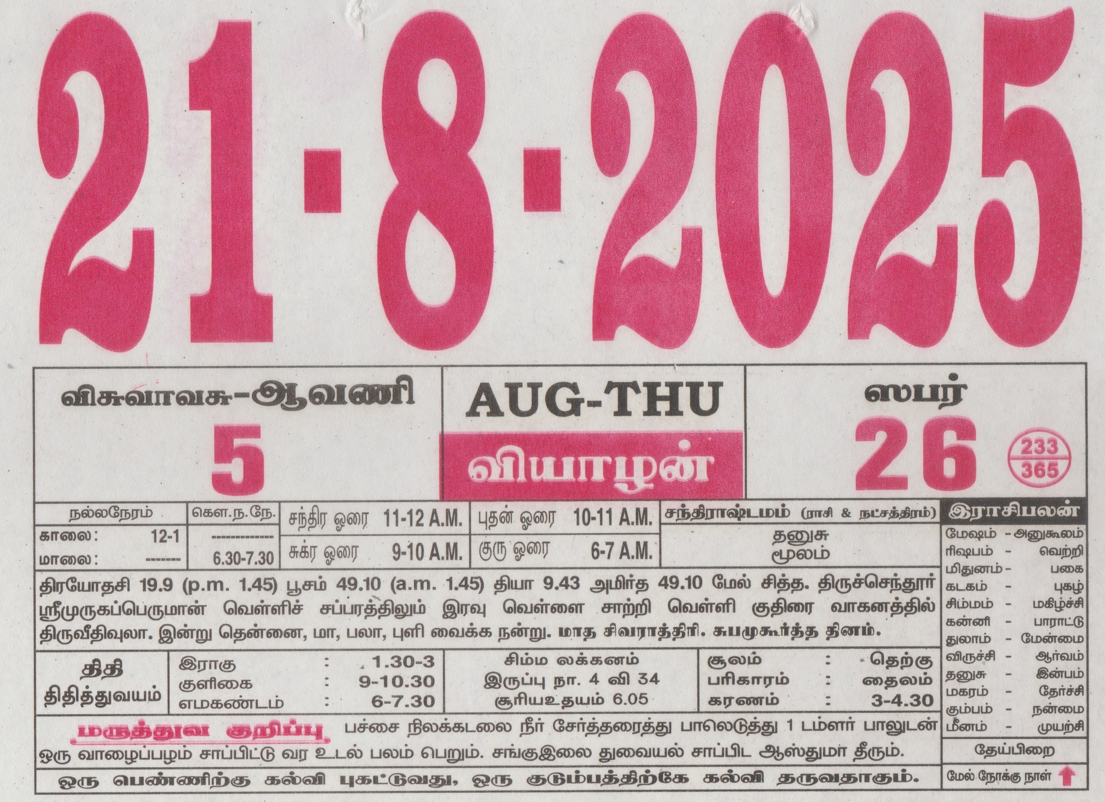 Tamil Calendar 21-08-2025
