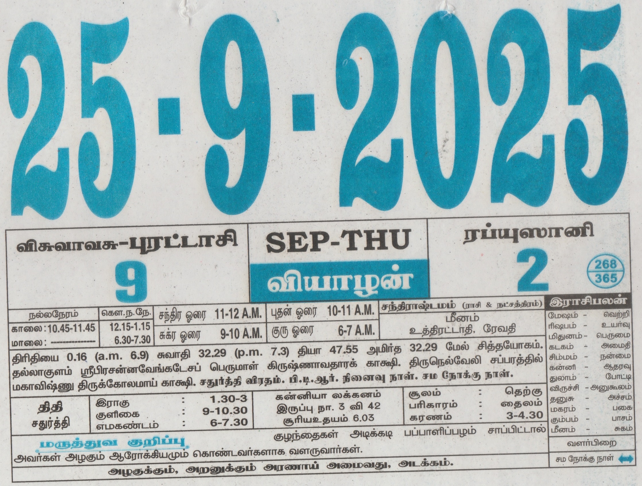 Tamil Calendar 25-09-2025